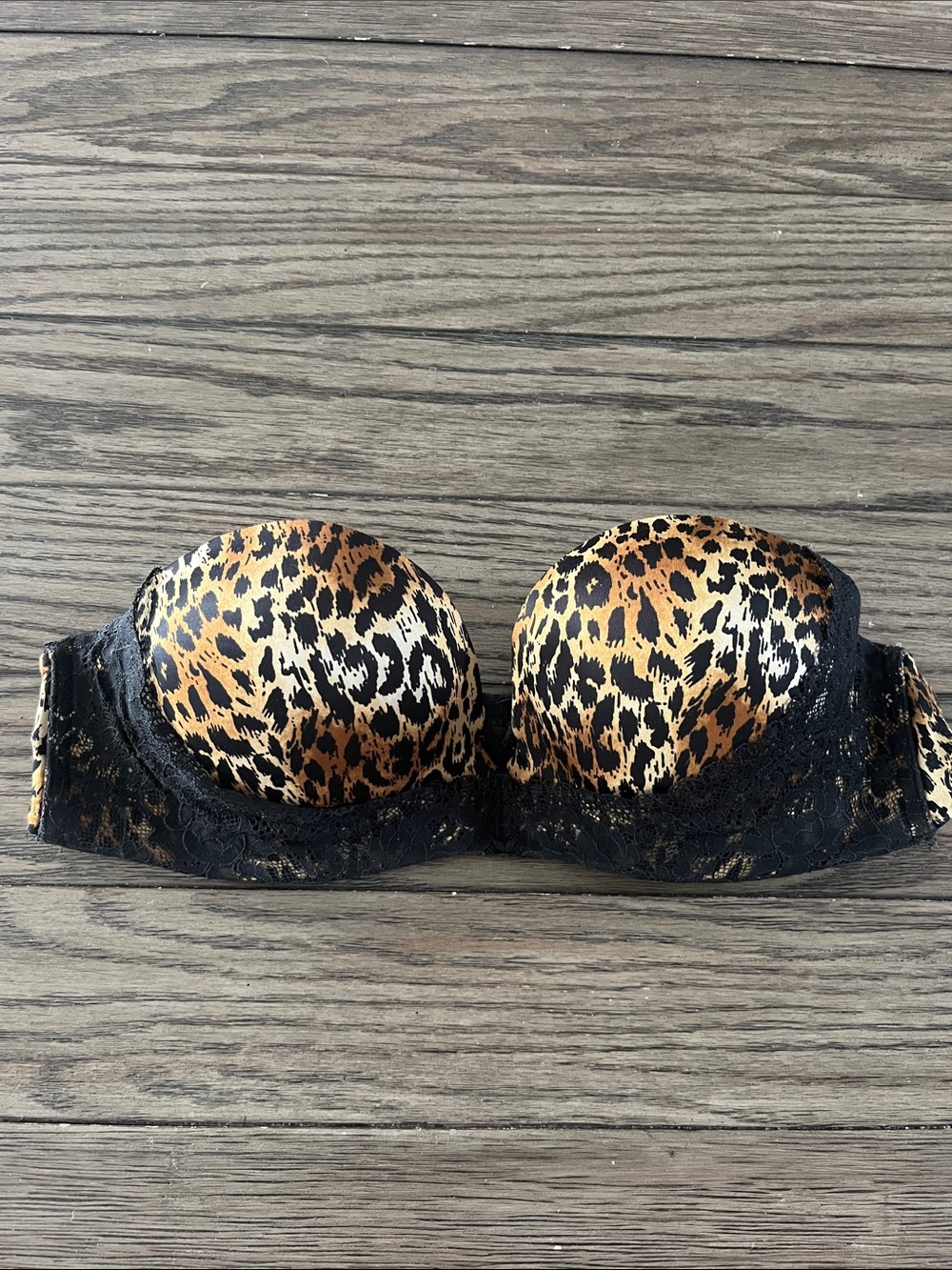Victoria's Secret Leopard Print Strapless Bra with Black Lace